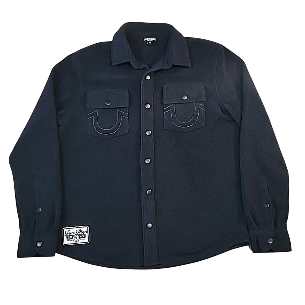 True Religion Lurex Woven Shacket Shirt Jacket Black Polar Fleece Men’s M